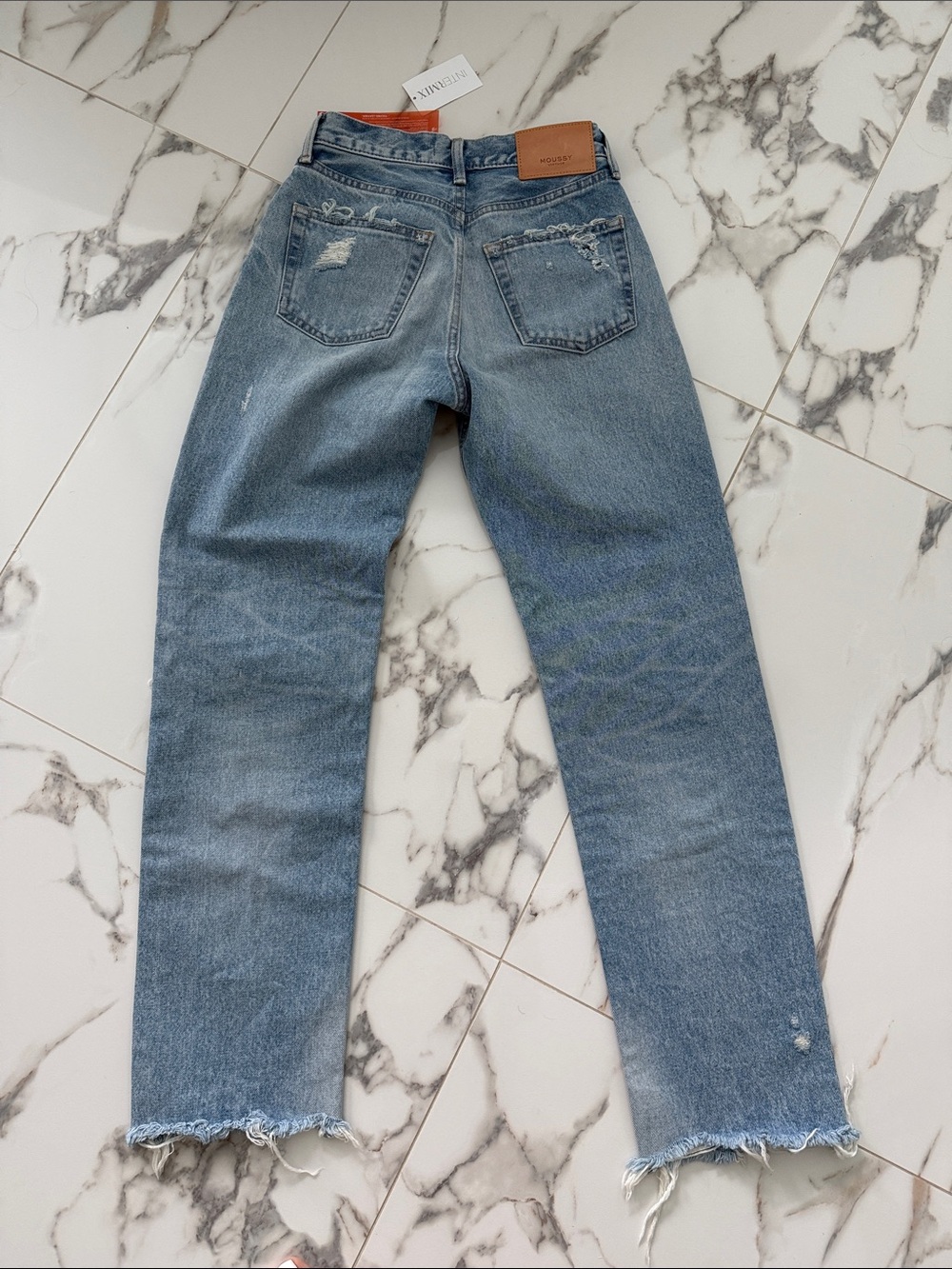 Moussy vintage Odessa Wide Light Blue Distressed Straight-Leg Jeans - Picture 3 of 6